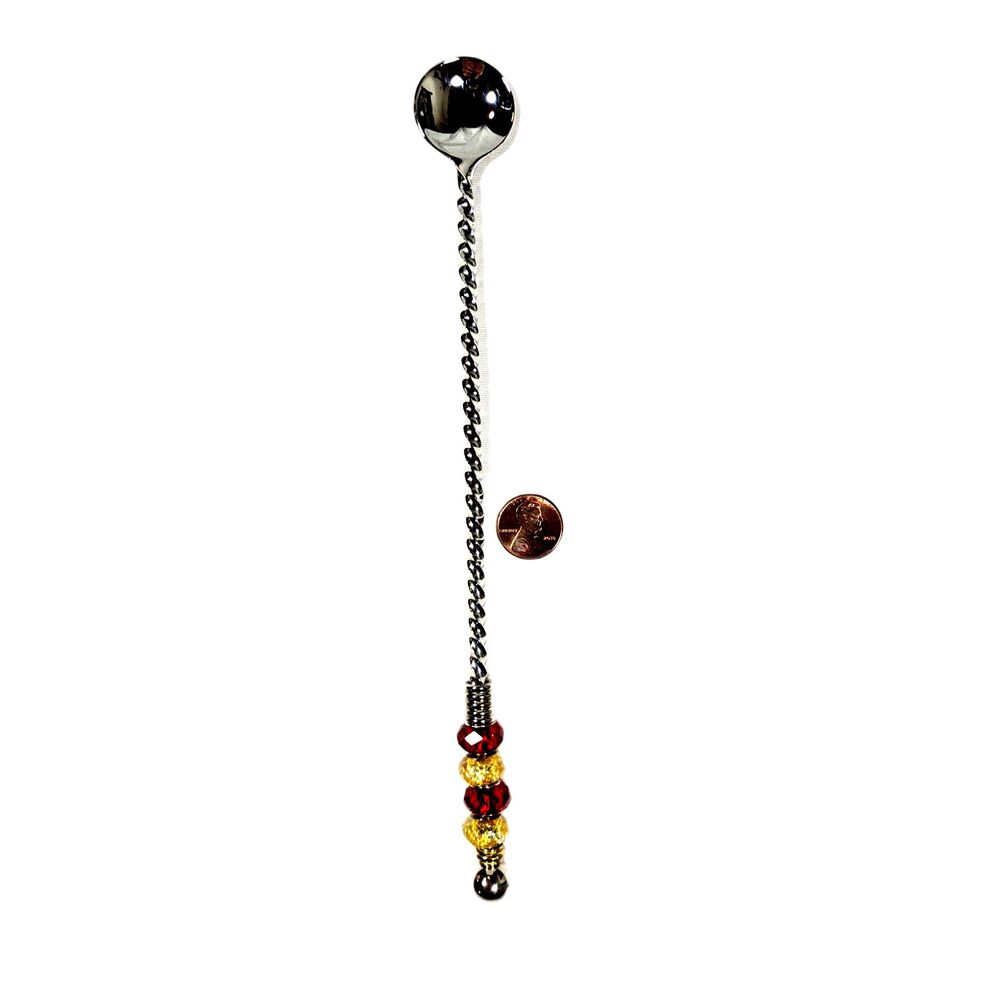 Fancy Cocktail Stir Spoon Silver Red Beads Entertaining Gift Regency Glam
